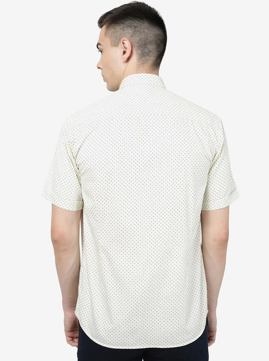 Cream Printed Slim Fit Semi Casual Shirt | JadeBlue
