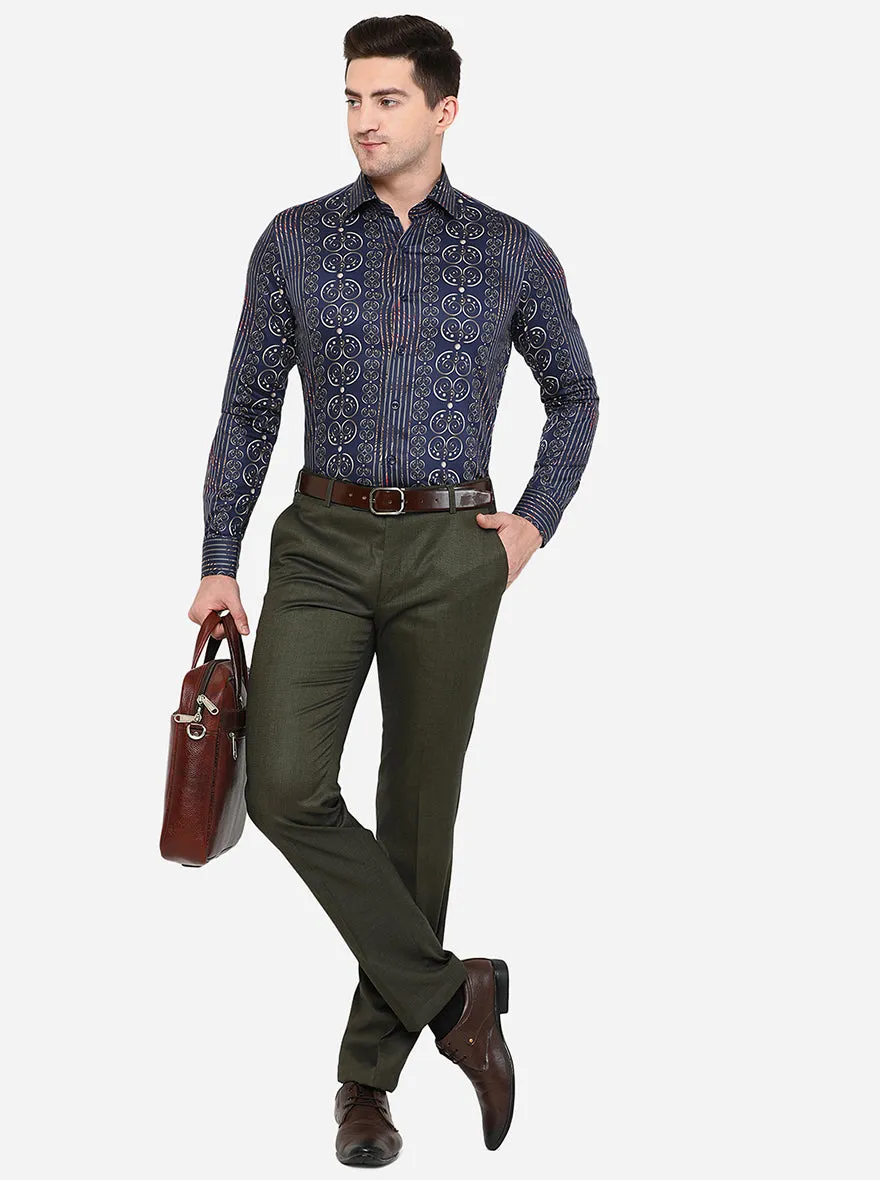 Dark Blue Printed Slim Fit Party Wear Shirt | JB Studio