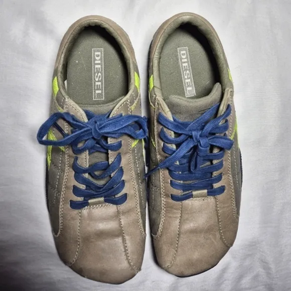 Diesel Auriga vintage Y2K leather athletic trainer shoes tan blue yellow mens 8