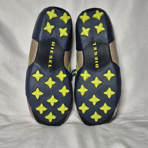 Diesel Auriga vintage Y2K leather athletic trainer shoes tan blue yellow mens 8