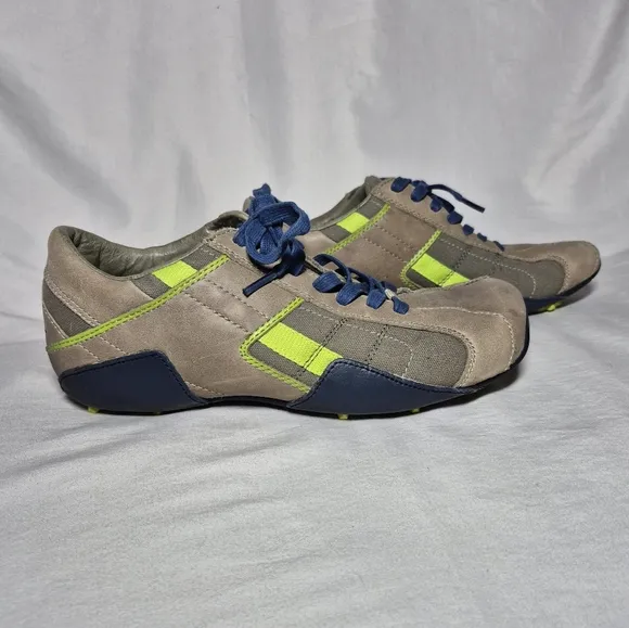 Diesel Auriga vintage Y2K leather athletic trainer shoes tan blue yellow mens 8