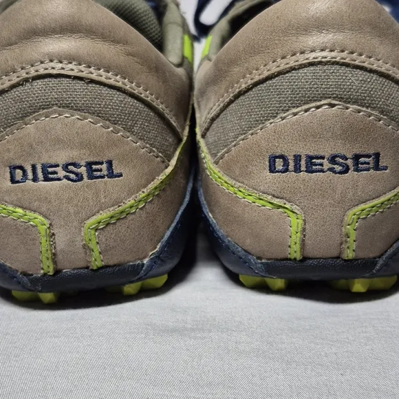 Diesel Auriga vintage Y2K leather athletic trainer shoes tan blue yellow mens 8