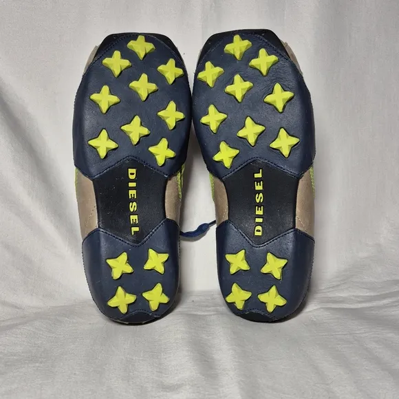 Diesel Auriga vintage Y2K leather athletic trainer shoes tan blue yellow mens 8