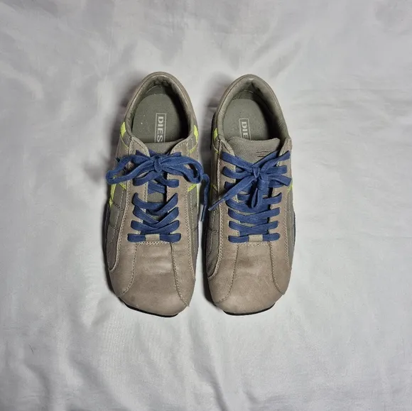 Diesel Auriga vintage Y2K leather athletic trainer shoes tan blue yellow mens 8