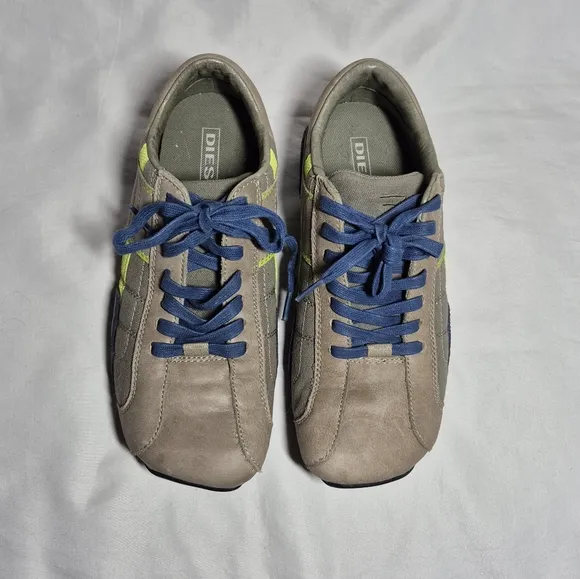 Diesel Auriga vintage Y2K leather athletic trainer shoes tan blue yellow mens 8