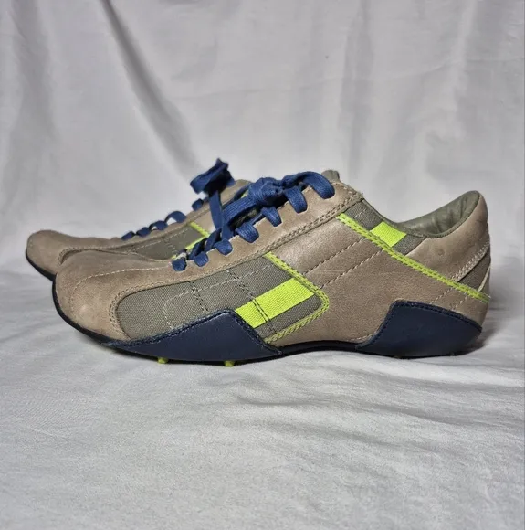 Diesel Auriga vintage Y2K leather athletic trainer shoes tan blue yellow mens 8
