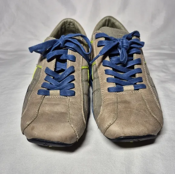 Diesel Auriga vintage Y2K leather athletic trainer shoes tan blue yellow mens 8