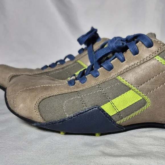 Diesel Auriga vintage Y2K leather athletic trainer shoes tan blue yellow mens 8