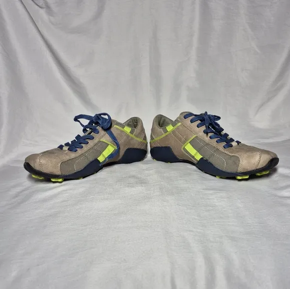 Diesel Auriga vintage Y2K leather athletic trainer shoes tan blue yellow mens 8