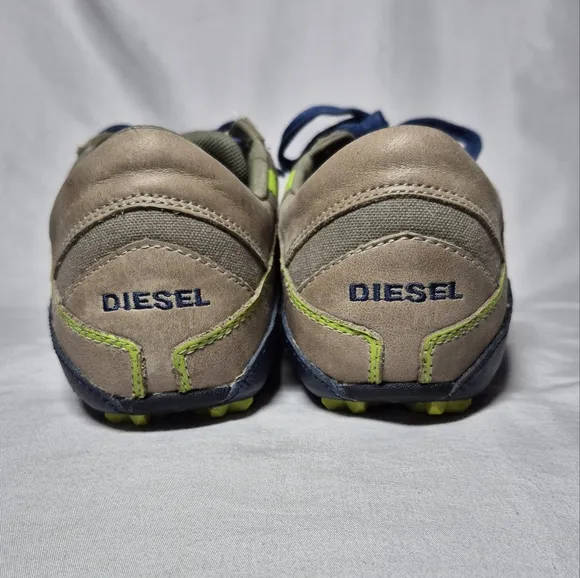 Diesel Auriga vintage Y2K leather athletic trainer shoes tan blue yellow mens 8