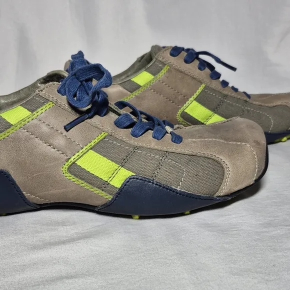 Diesel Auriga vintage Y2K leather athletic trainer shoes tan blue yellow mens 8