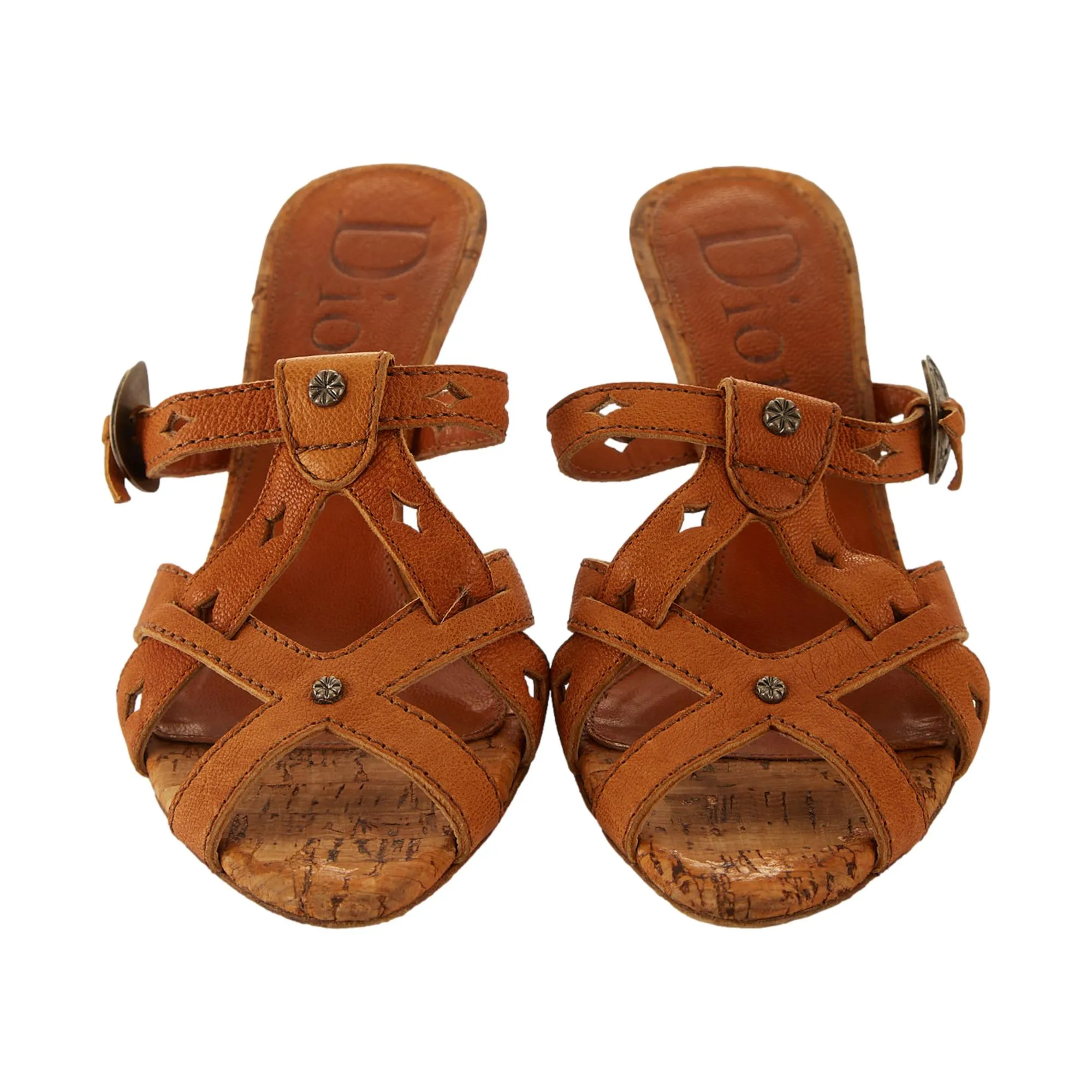 Dior Brown Logo Coin Strap Heels