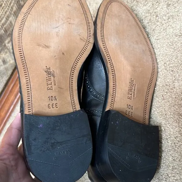 E.T. Wright Wingtip Oxford Shoes Black Leather Lace Up Almond Toe Size 10.5