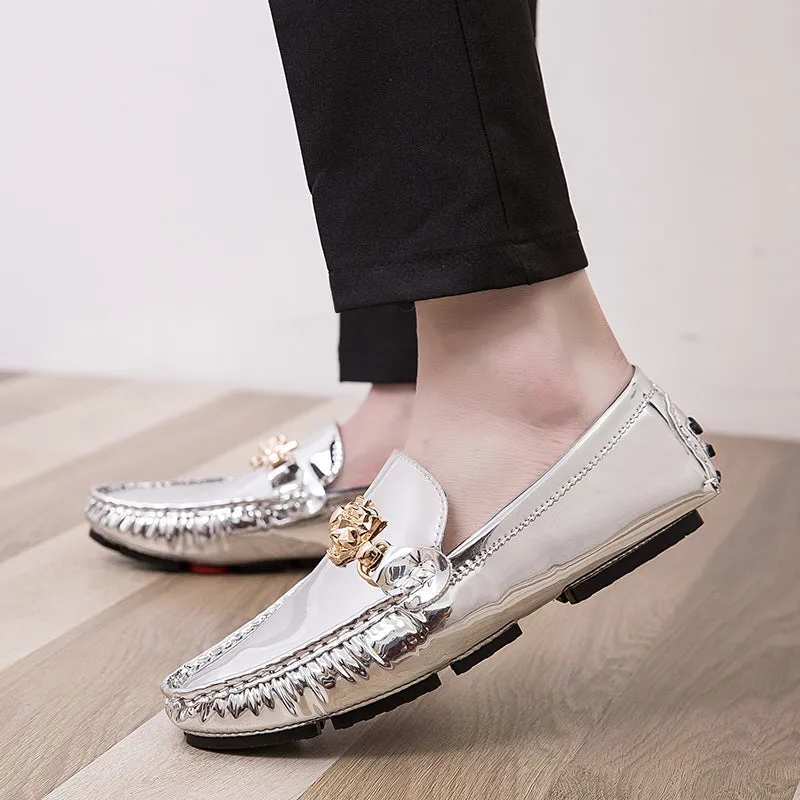 Fashion Young Casual Loafers Shoes Golden Silver Men Shoe