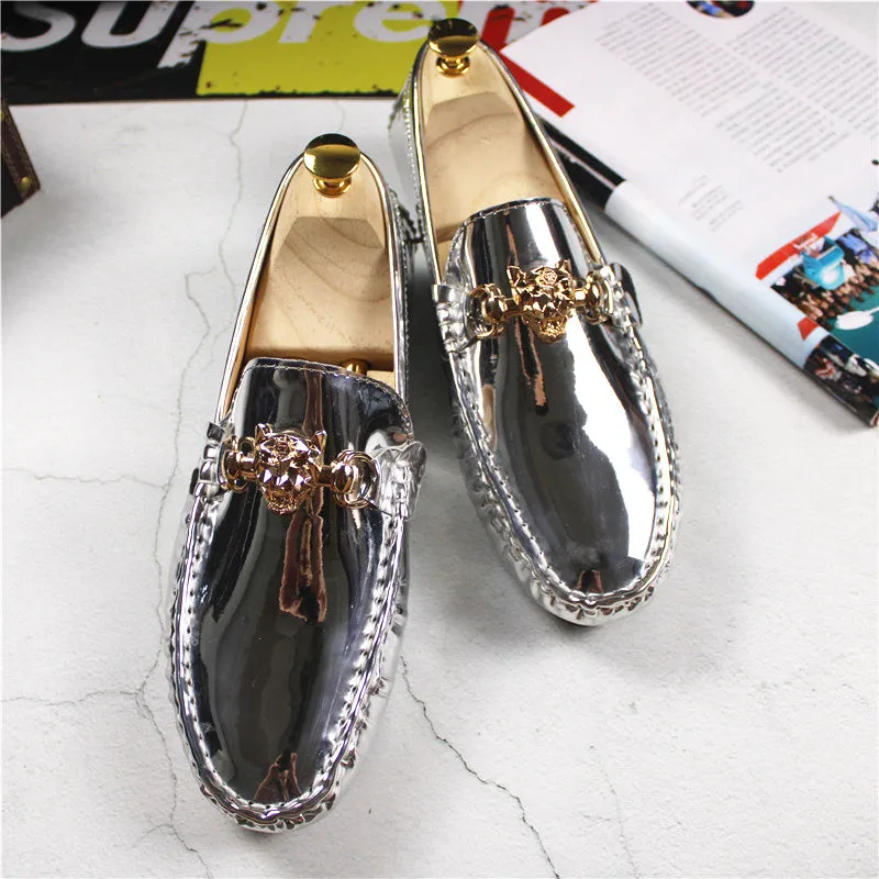 Fashion Young Casual Loafers Shoes Golden Silver Men Shoe