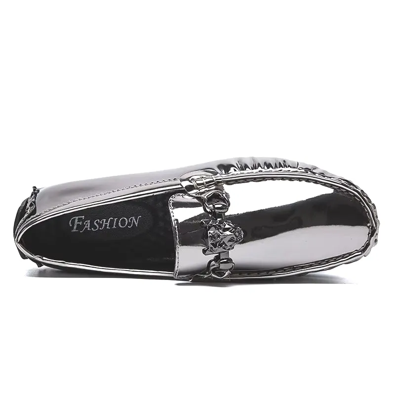 Fashion Young Casual Loafers Shoes Golden Silver Men Shoe