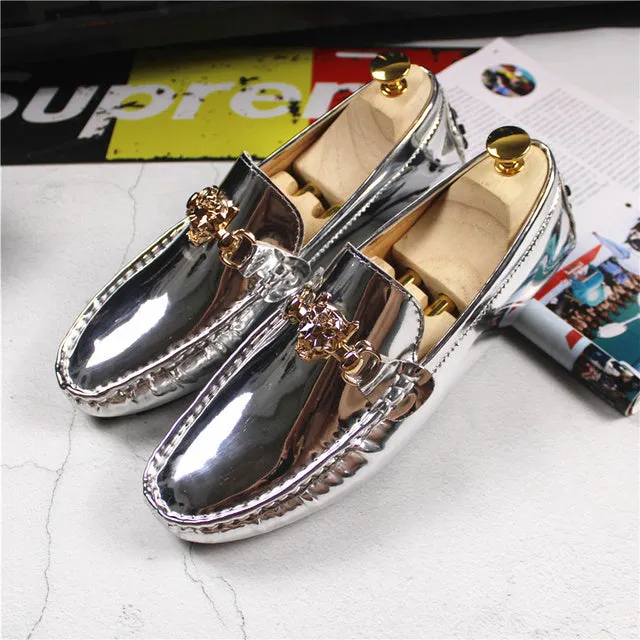 Fashion Young Casual Loafers Shoes Golden Silver Men Shoe