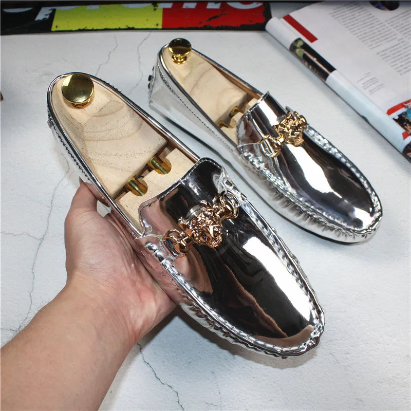 Fashion Young Casual Loafers Shoes Golden Silver Men Shoe