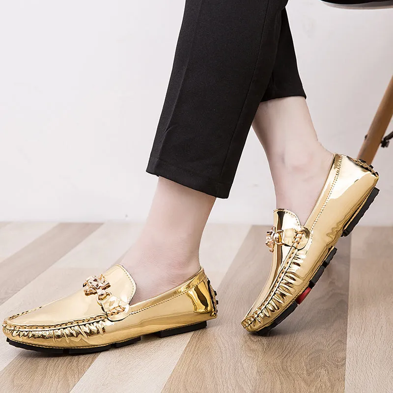 Fashion Young Casual Loafers Shoes Golden Silver Men Shoe