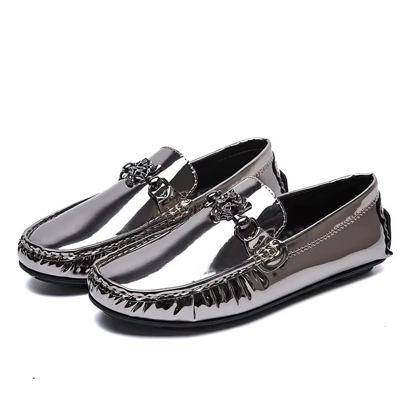 Fashion Young Casual Loafers Shoes Golden Silver Men Shoe