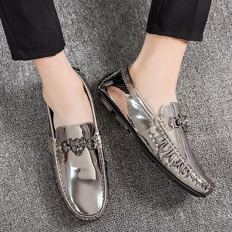 Fashion Young Casual Loafers Shoes Golden Silver Men Shoe