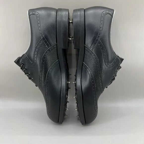 Footjoy DryJoys Men Size 8 M Shoes Black Leather Wingtip Oxford Golf Cleat 53634