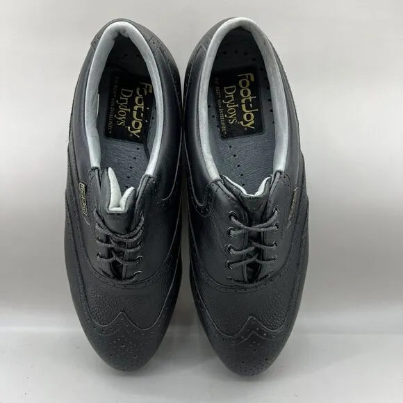 Footjoy DryJoys Men Size 8 M Shoes Black Leather Wingtip Oxford Golf Cleat 53634