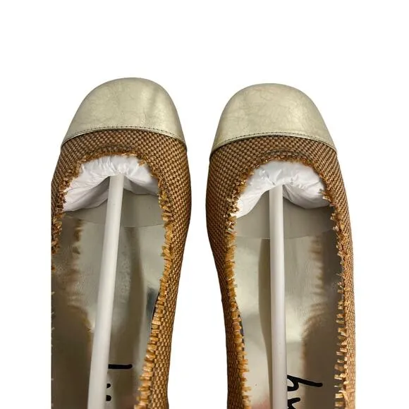 French‎ Sole FS/NY Imply Tan Raffia Gold Cap Toe Flat Sz 6.5 NIB