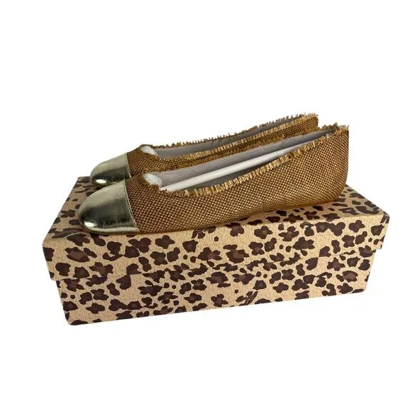 French‎ Sole FS/NY Imply Tan Raffia Gold Cap Toe Flat Sz 6.5 NIB