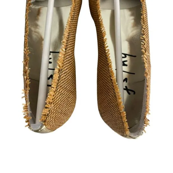 French‎ Sole FS/NY Imply Tan Raffia Gold Cap Toe Flat Sz 6.5 NIB