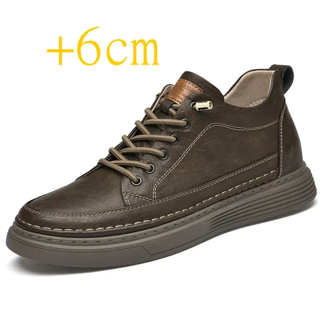 Genuine Leather Height Increase Men Sneakers Sport Shoes