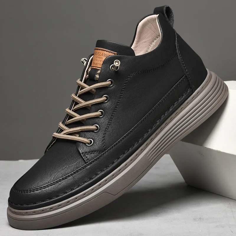 Genuine Leather Height Increase Men Sneakers Sport Shoes