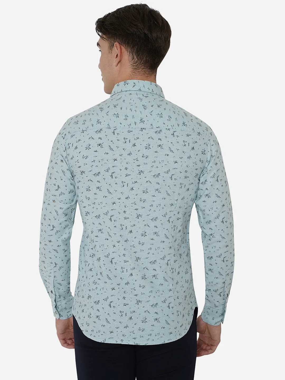 Glacier Grey Printed Slim Fit Semi Casual Shirt | Greenfibre