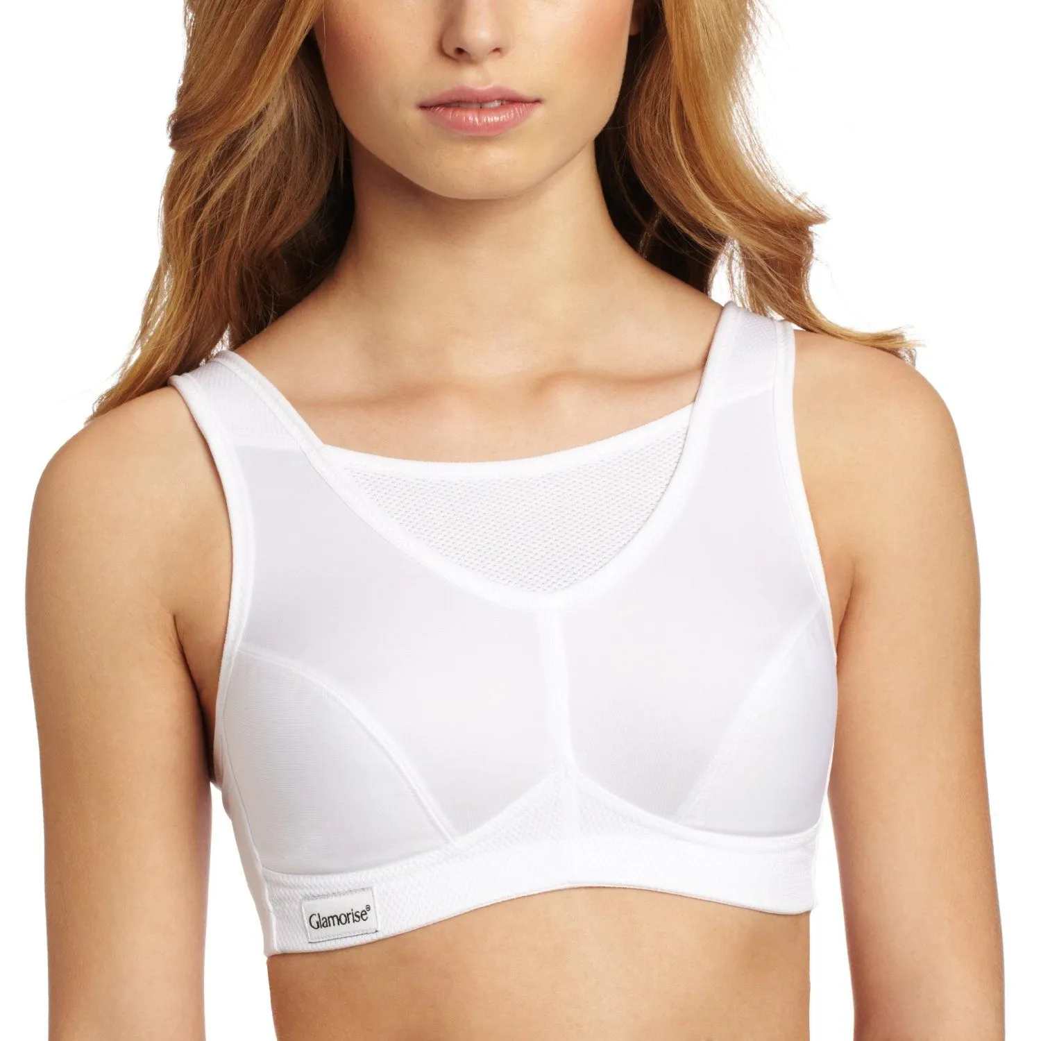 Glamorise Women's Full Figure No Bounce Plus Size Camisole Wirefree Back Close Sports Bra, White, Sz 32DD!