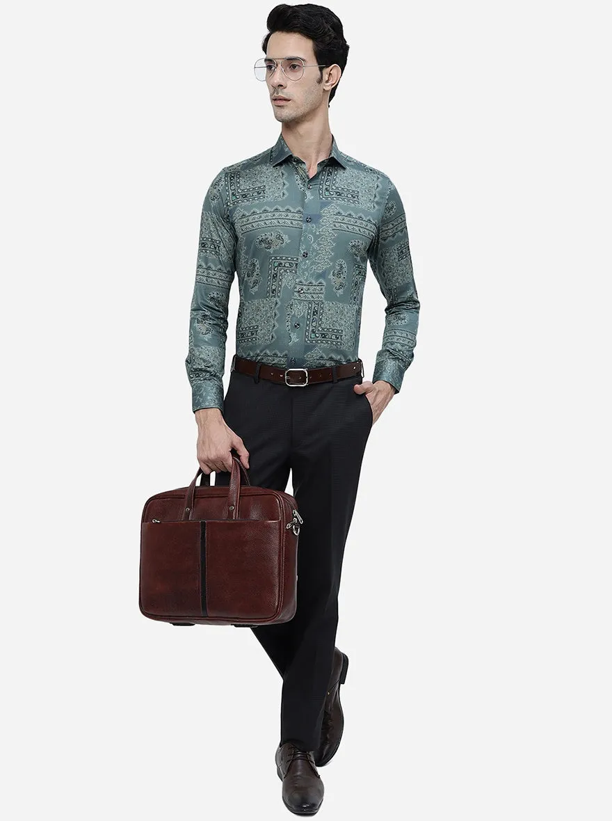 Green Printed Slim Fit Party Wear Shirt | JB Studio