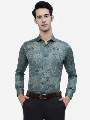 Green Printed Slim Fit Party Wear Shirt | JB Studio