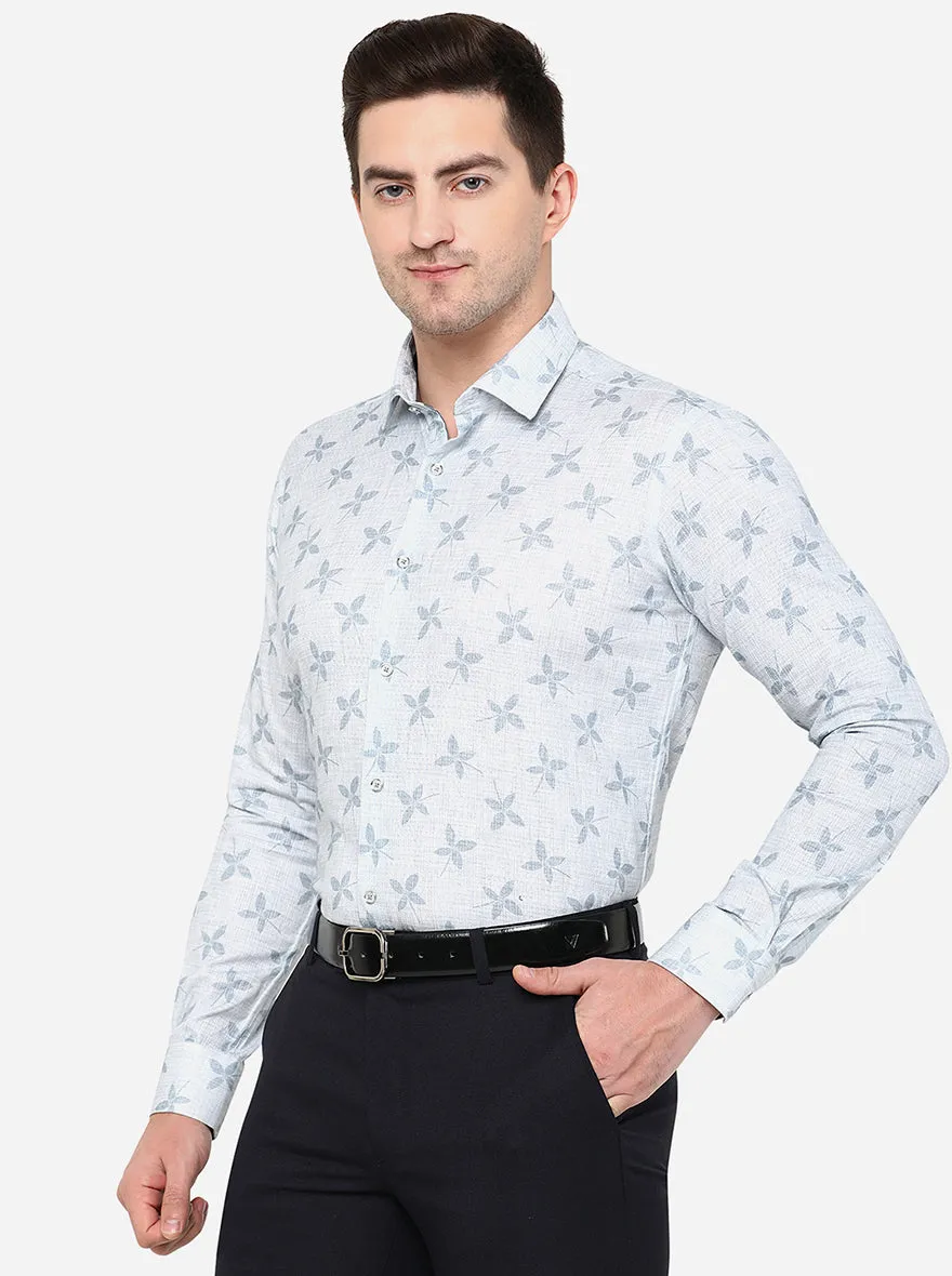 Grey Printed Slim Fit Party Wear Shirt | JB Studio