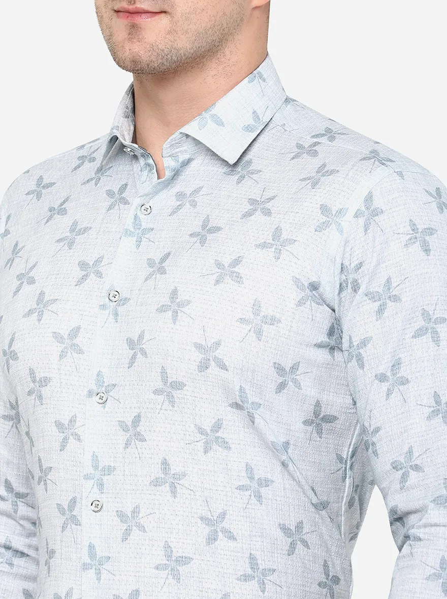 Grey Printed Slim Fit Party Wear Shirt | JB Studio