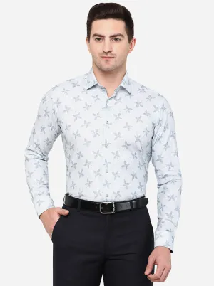 Grey Printed Slim Fit Party Wear Shirt | JB Studio