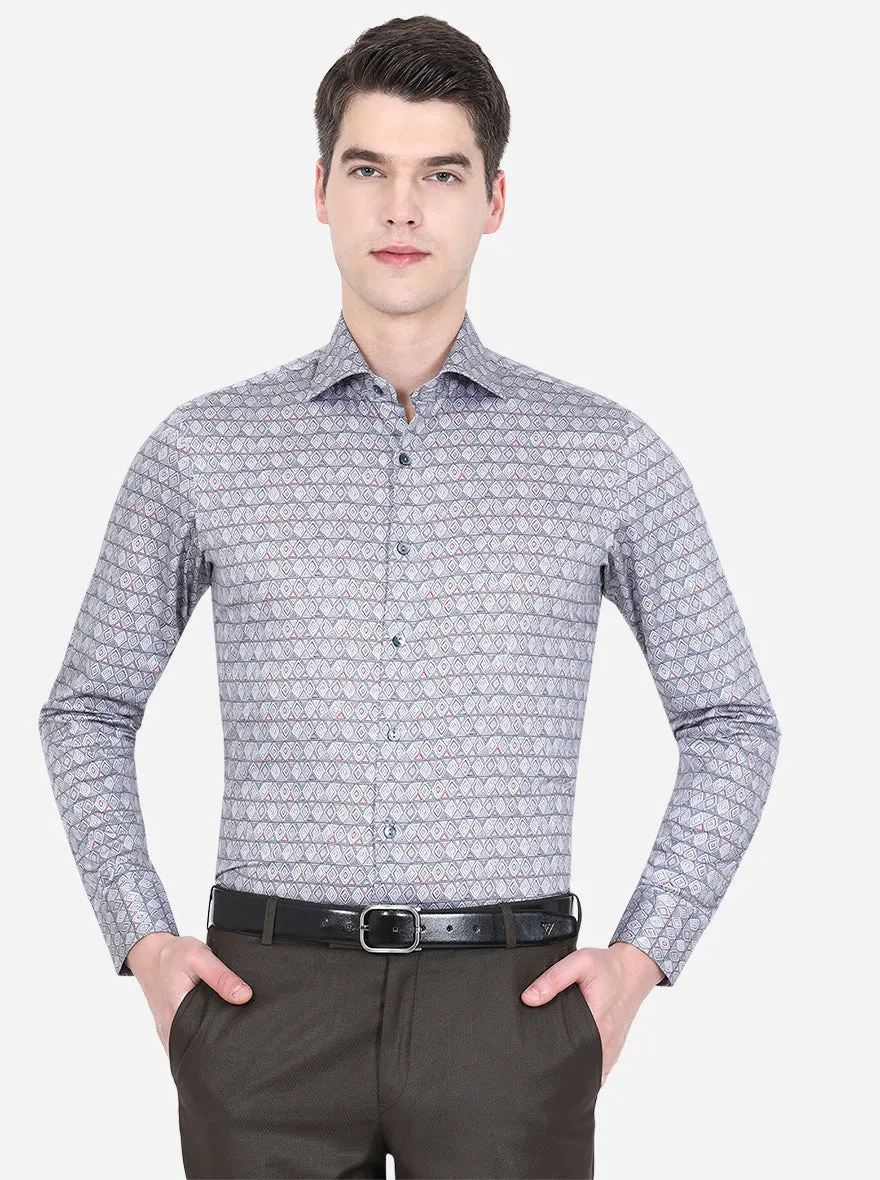 Grey Printed Slim Fit Party Wear Shirt | Wyre