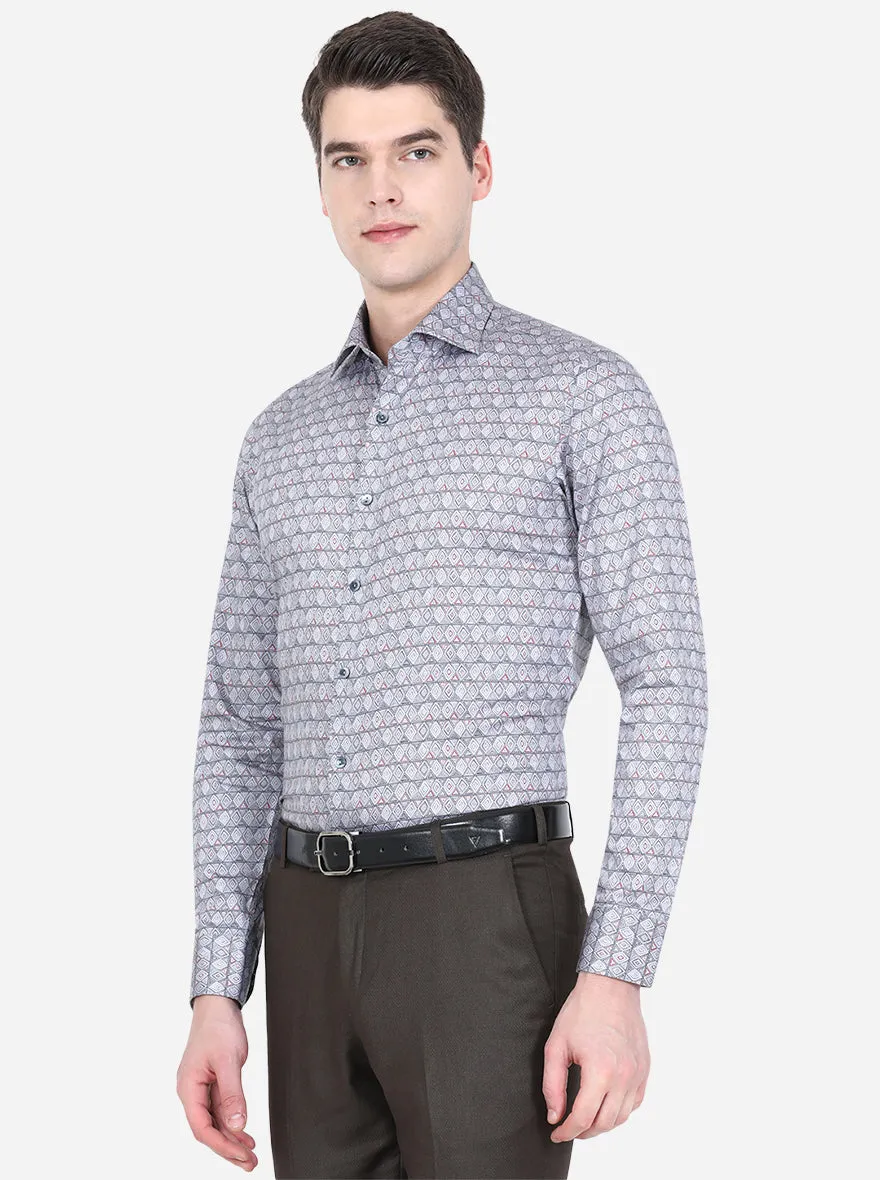 Grey Printed Slim Fit Party Wear Shirt | Wyre