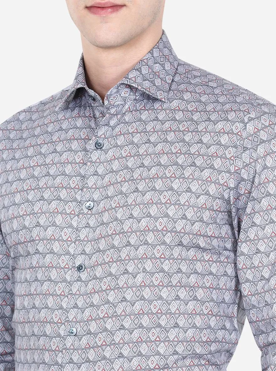 Grey Printed Slim Fit Party Wear Shirt | Wyre