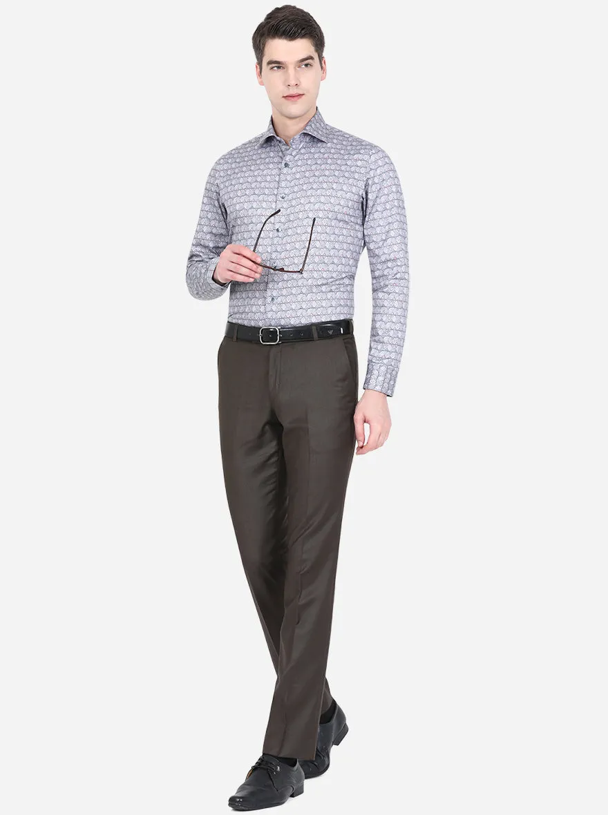 Grey Printed Slim Fit Party Wear Shirt | Wyre
