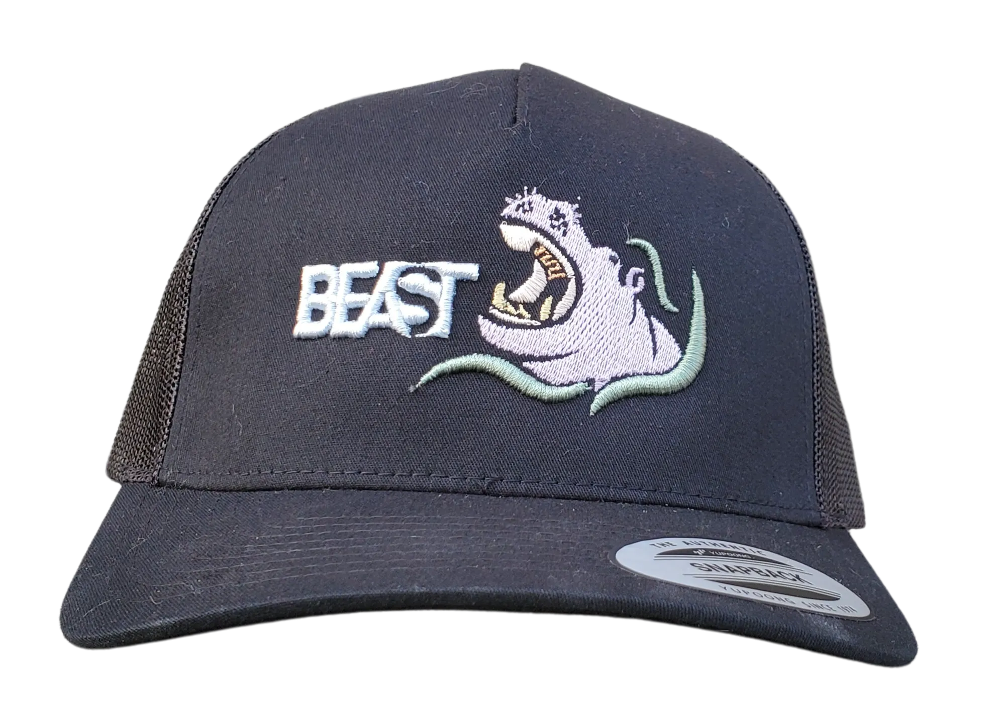 Hippo Beast Black Trucker Mesh Snapback Cap