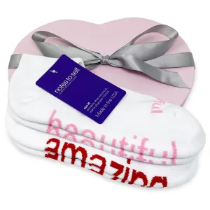 I am beautiful™   I am amazing® white socks in pink heart box