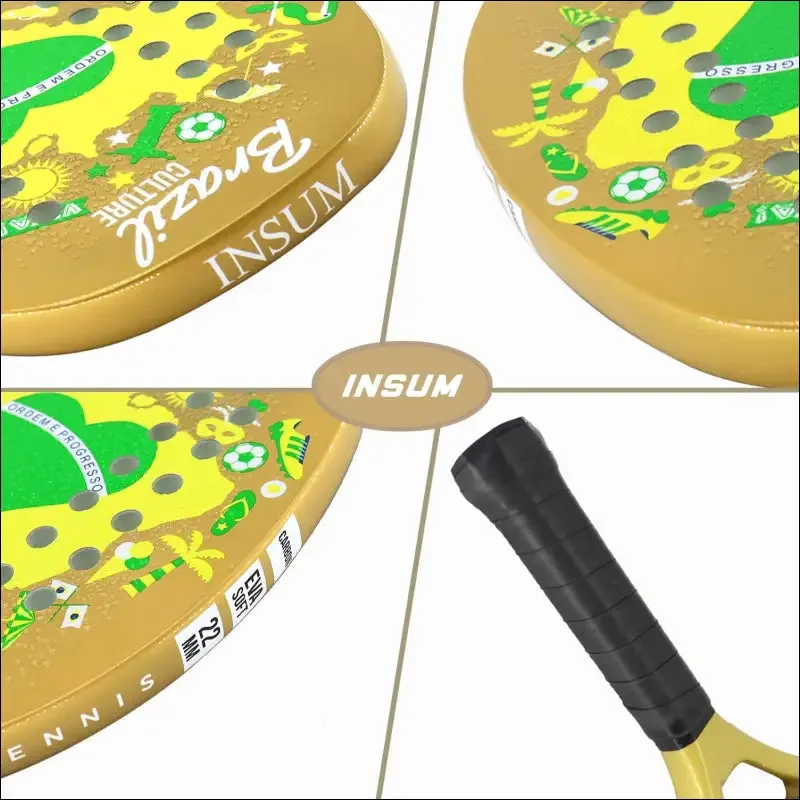 Insum beach tennis racket 100% carbon fiber eva soft raquete beach tennis round surface for men