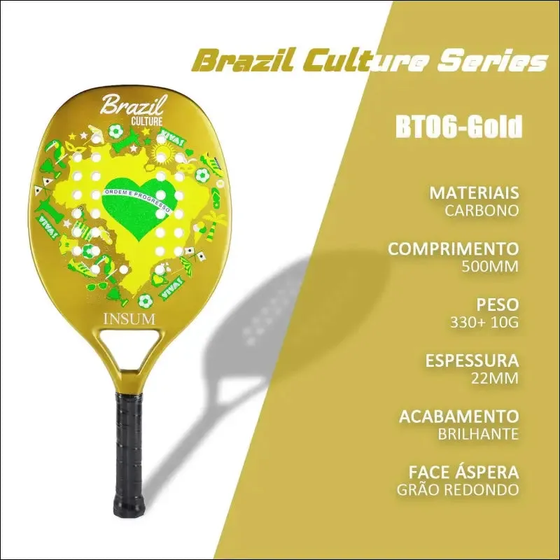 Insum beach tennis racket 100% carbon fiber eva soft raquete beach tennis round surface for men