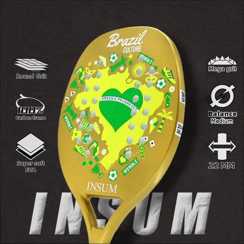 Insum beach tennis racket 100% carbon fiber eva soft raquete beach tennis round surface for men
