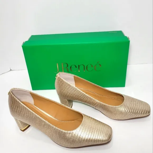 J. Renee Women's Pearl Beige Lizard Print Pump Heel Shoes Size 8.5 M