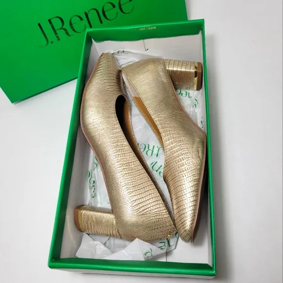 J. Renee Women's Pearl Beige Lizard Print Pump Heel Shoes Size 8.5 M